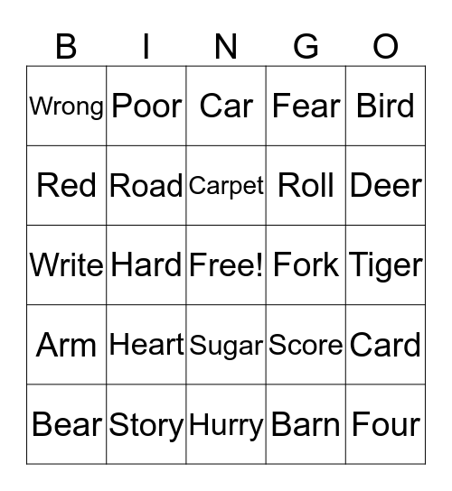 R BINGO Card