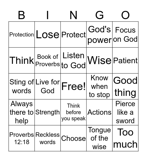 Self-Control Bingo Card