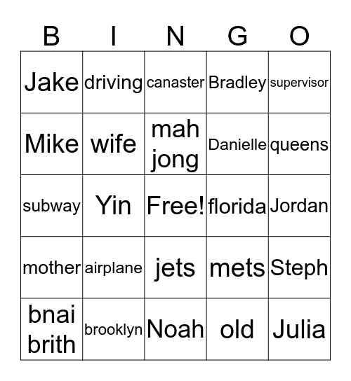 Jeanette's Birthday Bingo Card