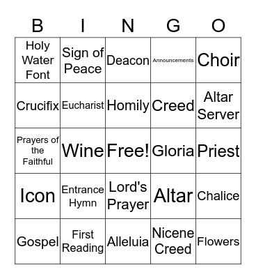 Mass Bingo Card