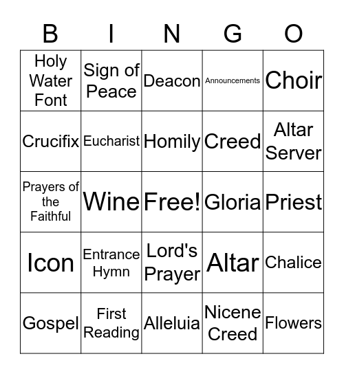 Mass Bingo Card