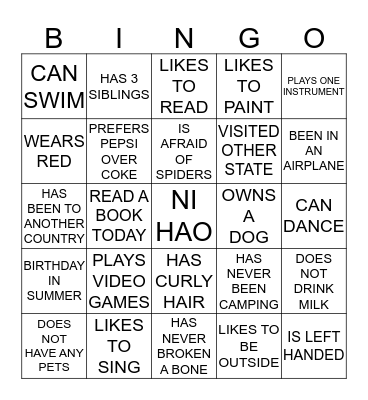 BINGO ICE BREAKER Bingo Card