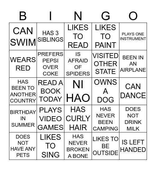 BINGO ICE BREAKER Bingo Card