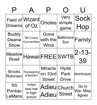 Birthday Bingo Card
