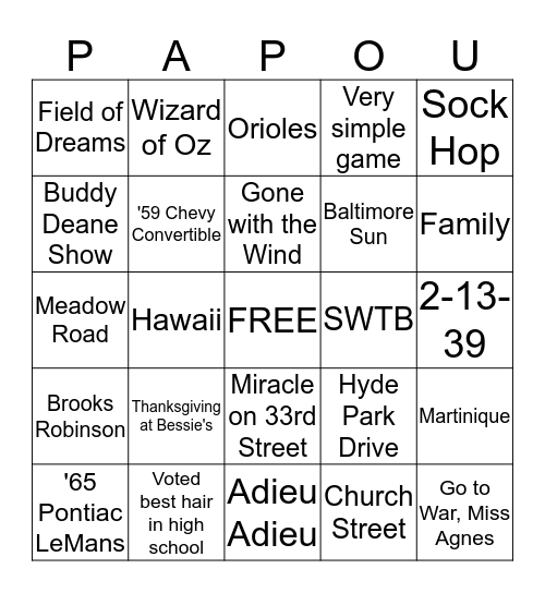 Birthday Bingo Card