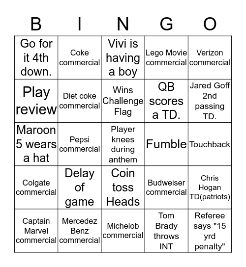 1st Annual Family BINGO Card