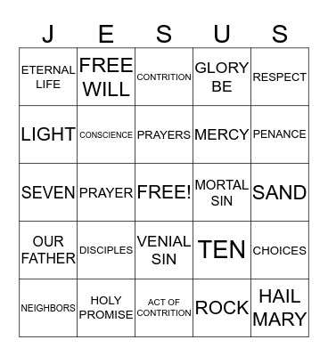 St. Edwards' 2nd Grade Communion Class Bingo Card