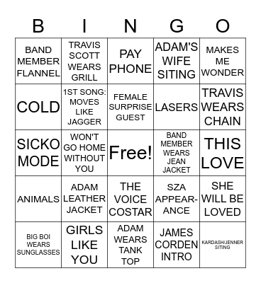 SUPER BOWL LIII HALFTIME Bingo Card