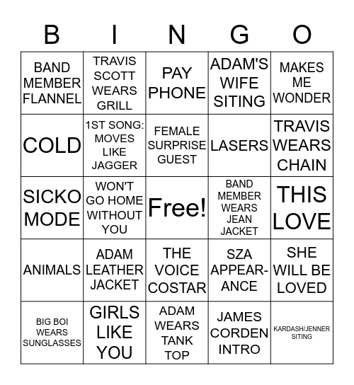 SUPER BOWL LIII HALFTIME Bingo Card