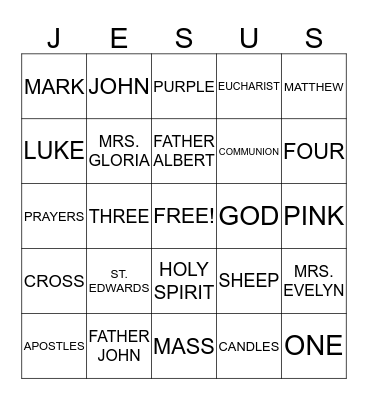 St. Edwards' 2nd Grade Communion Class Bingo Card