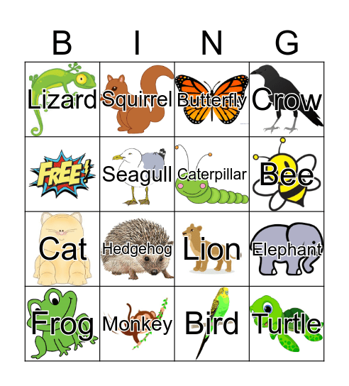 God Created Animals Bingo Card