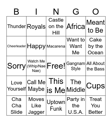 Kids Bop Bingo Card