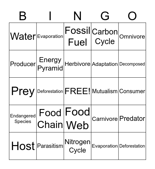 Science Bingo Card