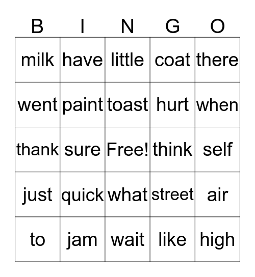 Bingo HF words AY Bingo Card