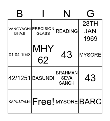 MANDA & VASANT'S 50TH WEDDING ANNIVERSARY Bingo Card