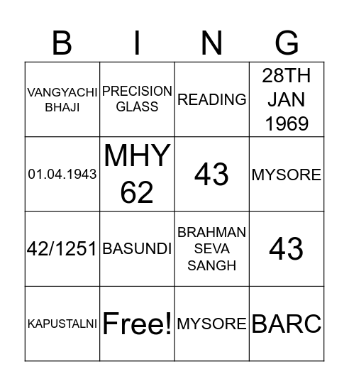 MANDA & VASANT'S 50TH WEDDING ANNIVERSARY Bingo Card