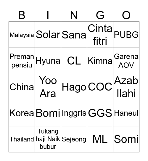 Untitled Bingo Card