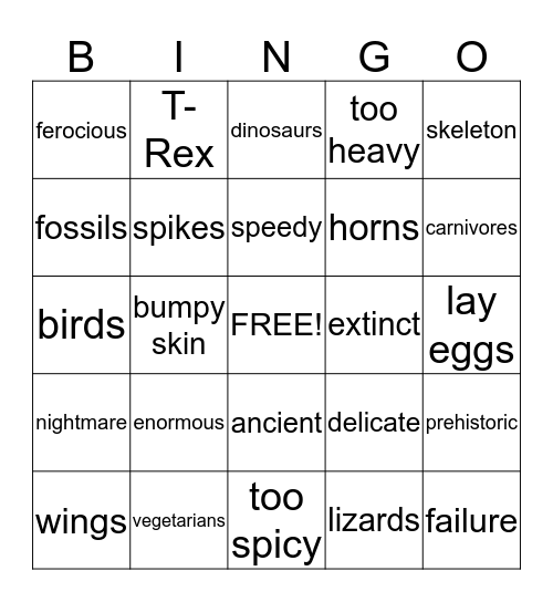 Dinosaurs Bingo Card