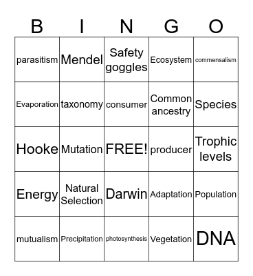 Ms. Sinning's       Biology      Bingo Card