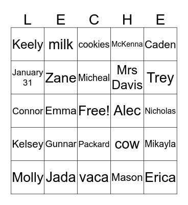 Dia de la Leche! Bingo Card