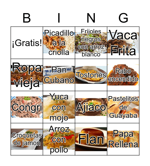 Comida Cubana Bingo Card