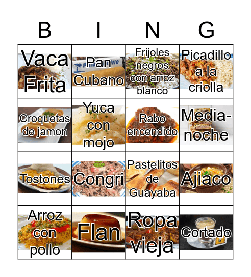 Comida Cubana Bingo Card
