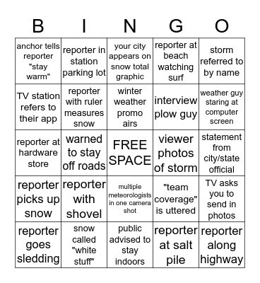 TV Snowstorm Bingo Card
