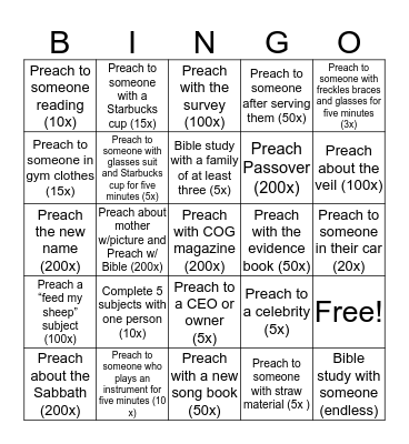 ARISE AND SHINE Bingo Card