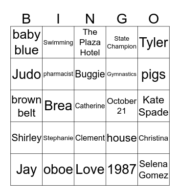 Catherine's Bridal Shower Bingo Card