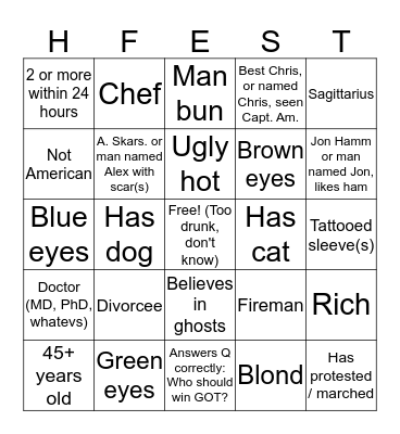 Ho Fest 2019 Bingo Card