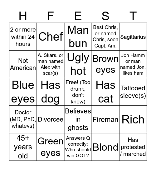 Ho Fest 2019 Bingo Card