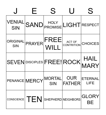 St. Edward's - 2nd Grade - Communion Class Bingo Card