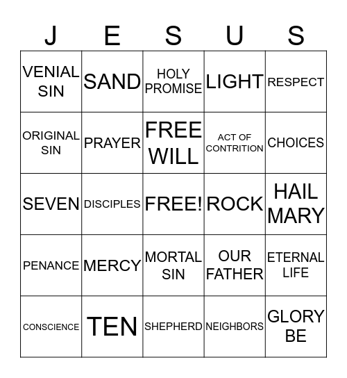 St. Edward's - 2nd Grade - Communion Class Bingo Card