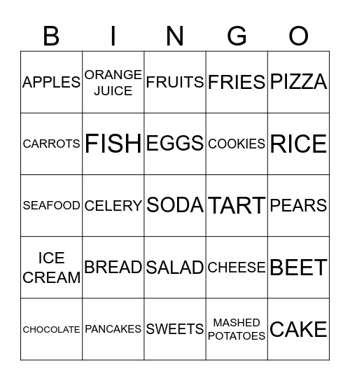 EDGE ENGLISH - FOOD BINGO Card