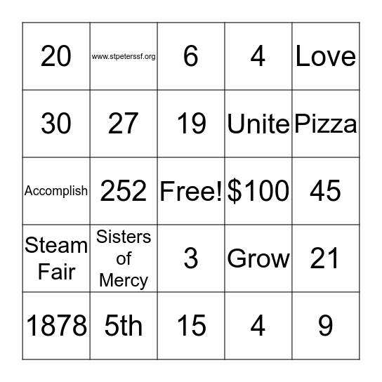 Catholic Schools' Week Bingo Card