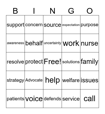 Advocacy BINGO Card