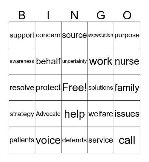 Advocacy BINGO Card