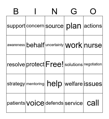 Advocacy BINGO Card