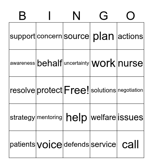 Advocacy BINGO Card