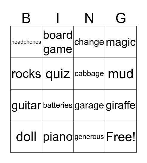 lesson 21 vocabulary Bingo Card