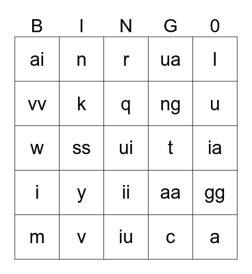 Yup'ik Alphabet Bingo Card