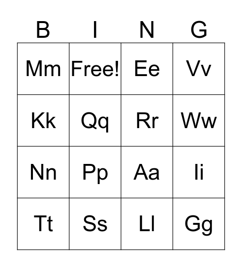 Yup'ik Alphabet Bingo Card