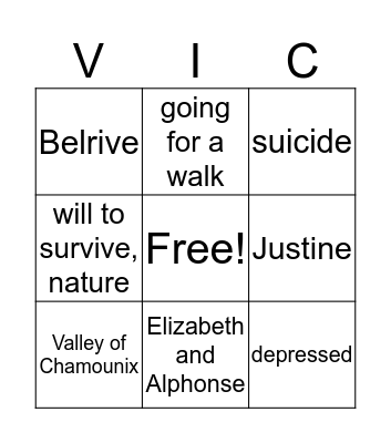 Frankenstein Chapter 9 Bingo Card