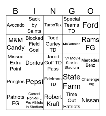 Super Bowl LIII Bingo Card