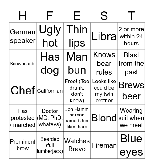 Ho Fest 2019 Bingo Card