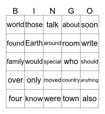 "Me on the Map" Word Power Bingo Card