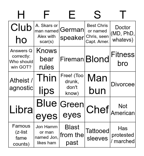 Ho Fest 2019 Bingo Card