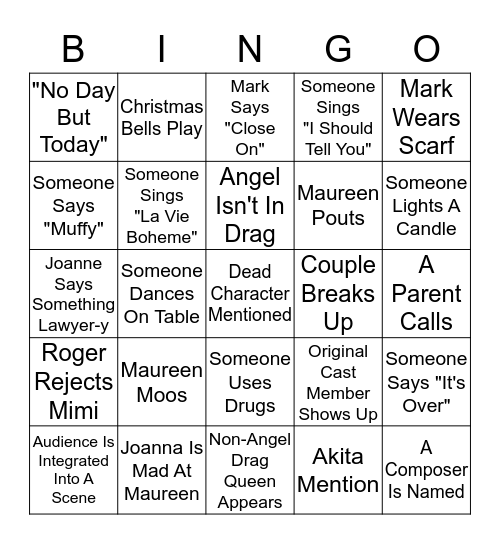 RENT: Live Bingo Card