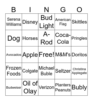 "SuperBowl Sunday Fun" Bingo Card