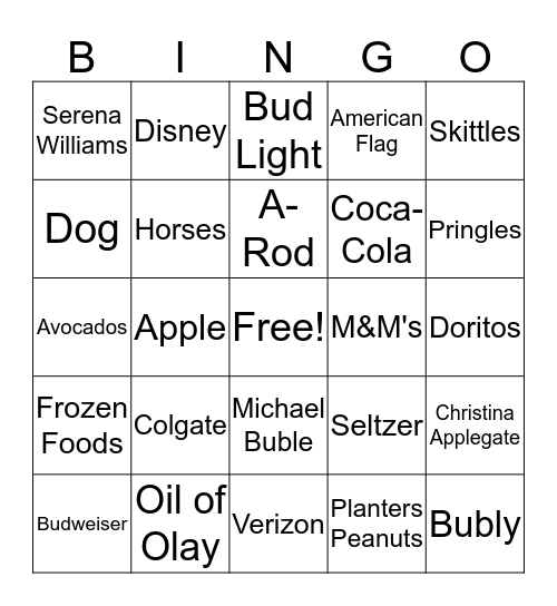 "SuperBowl Sunday Fun" Bingo Card